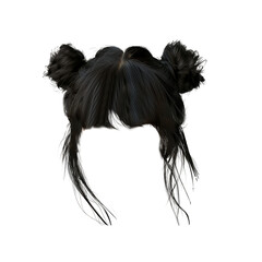 wig bun hair with fringe brunette black png