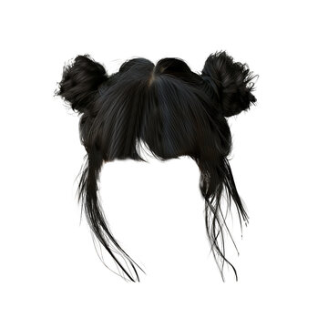 wig bun hair with fringe brunette black png