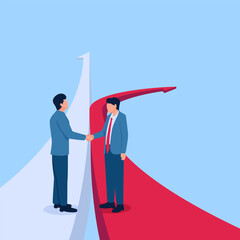 Two men want to shake hands but have different intentions, a metaphor for the failure of the merger. Simple flat conceptual illustration.