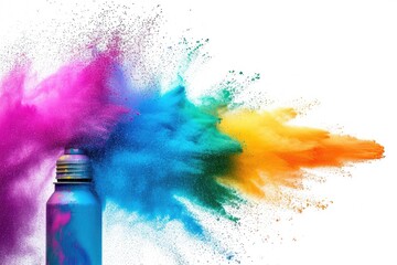 DIY graffiti concept with colorful rainbow spray paint explosion on white background