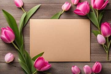 Pink Tulips with Blank White Card