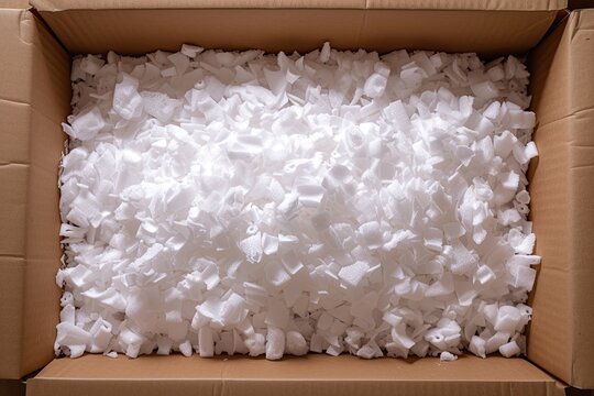 EPS foam derived from styrene monomer in a cardboard box