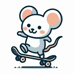 cute little white mouse cartoon character mascot skateboarding