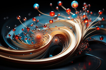 Golden Swirls and Radiant Spheres: An Abstract Artwork