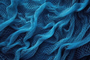 Fisherman hunting net with blue fishing net background