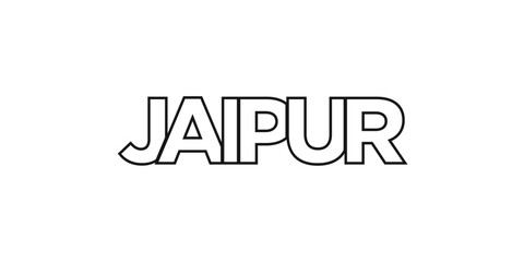 Jaipur in the India emblem. The design features a geometric style, vector illustration with bold typography in a modern font. The graphic slogan lettering.