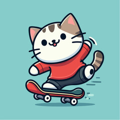 cute cat cartoon character mascot skateboarding