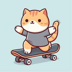 cute orange cat cartoon character mascot skateboarding