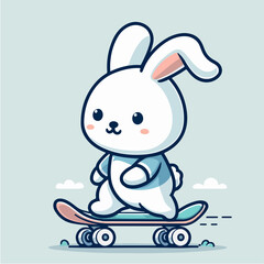 Obraz na płótnie Canvas cute white rabbit cartoon character mascot skateboarding