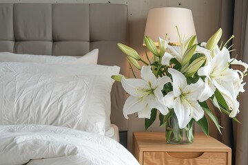 Lilies on a modern bedroom s table