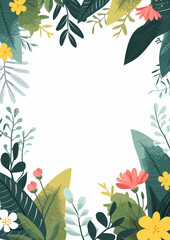 Naklejka premium Vertical Floral Frame with Copy Space. Abstract flowers and plants botanical background. Blank modern card template illustration.