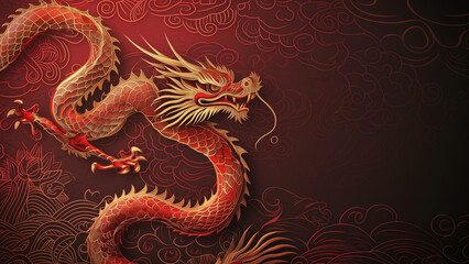 Fiery Elegance: A Red and Gold Year of the Dragon Card