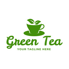 Natural green tea cup for logo design concept editable.