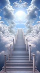  Stairway leading up to the sky with clouds- AI Generative
