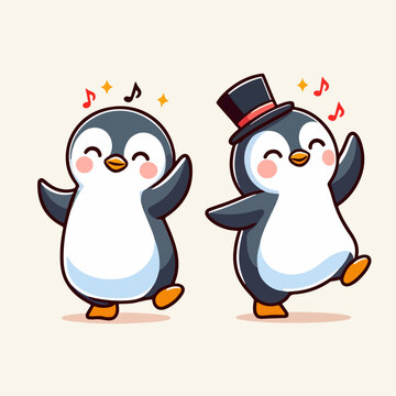 happy cute twin penguin cartoon character mascot