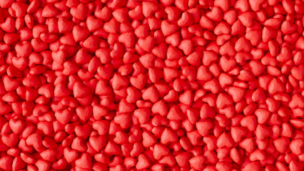 Many polygonal red hearts background, top view. Valentines day concept. 3d render illustration