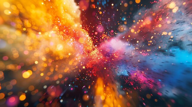 Explosion of bright colors with fluid dynamic shapes, fireworks like excitement