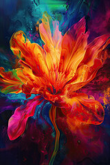 Obraz na płótnie Canvas Beautiful painting of a flower dissolving into neon paint. Artistic illustration