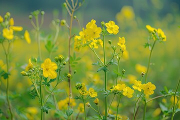 Obraz premium Mustard flowers and plants in India yield edible oil from their seeds