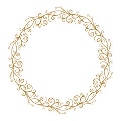 Golden round floral wreath. Vector decorative frame on a white background