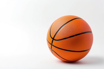 Orange basketball on white background depicting sports