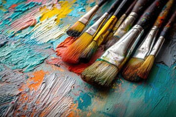 Fototapeta premium Paint and brushes on a backdrop