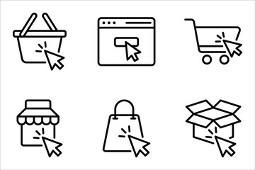 Shopping online, click and collect. Thin line icon set. vector illustration on white background