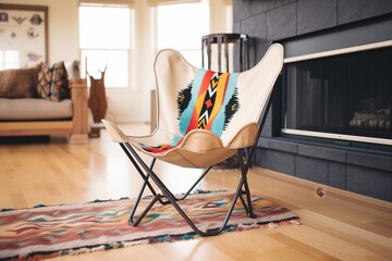 leather butterfly chair on an arty, tribal rug