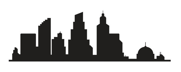 Obraz premium City silhouette landscape, Downtown landscape with high skyscrapers. Panorama architecture Goverment buildings, modern architecture panorama buildings, urban lifes, flat vector illustration.