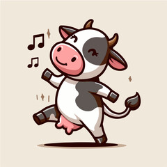 happy cute dancing cow cartoon character mascot