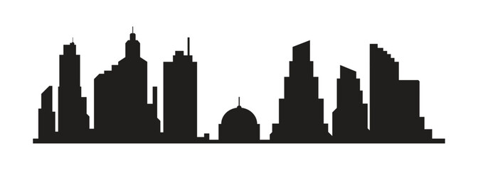 City silhouette landscape, Downtown landscape with high skyscrapers. Panorama architecture Goverment buildings, modern architecture panorama buildings, urban lifes, flat vector illustration.