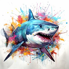 Abstract Shark Watercolor Explosion