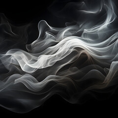 A white smoke wave on a black background