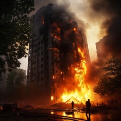 Urban Inferno: High-Rise Building on Fire