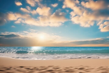 Fototapeta na wymiar Golden Sunset on Seashore with Waves