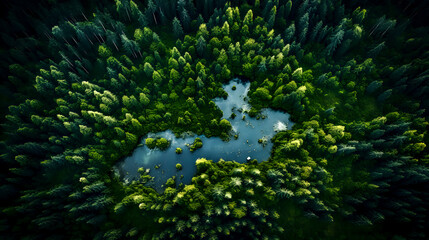 Vue drone de la forêt avec un lac