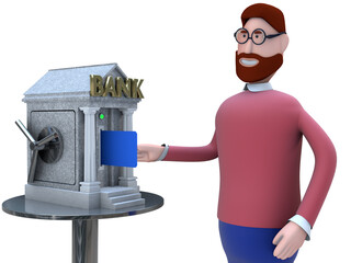 person with card and bank