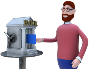 person with card and bank