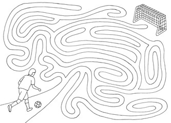 Soccer maze graphic black white sketch illustration vector - 724683394