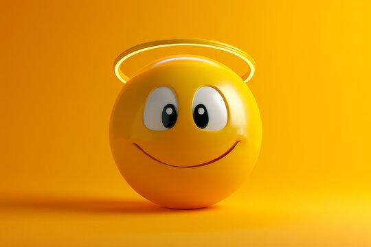 Yellow and gold smiley happiness cute, innocent faces. Angel emoticon icon, angelic expressions Symbol. Angel emoji angel halo, holiness. Gold emoji happy face lucky and positive vibe to messaging