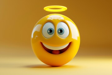 Yellow and gold smiley happiness cute, innocent faces. Angel emoticon icon, angelic expressions Symbol. Angel emoji angel halo, holiness. Gold emoji happy face lucky and positive vibe to messaging