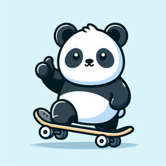 cute little panda cartoon character mascot skateboarding
