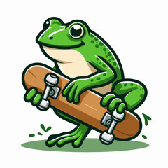 cartoon character mascot cute frog holding a skateboard
