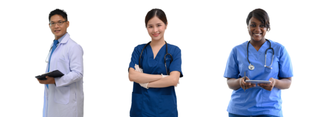 male doctor waiting to examine a patient during injury examination in hospital on transparent background,PNG	