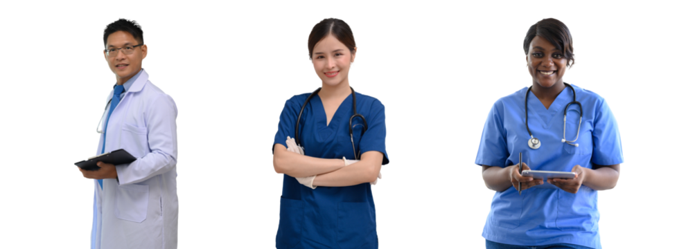 male doctor waiting to examine a patient during injury examination in hospital on transparent background,PNG	