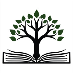 Knowledge tree from open book black and white on white background