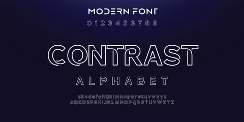 Contrast Outline Double line monogram alphabet and tech fonts. Lines font regular uppercase and lowercase. Vector illustration.
