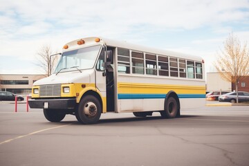 empty special needs bus in a parking lot