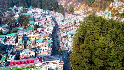 Aerial view Citi of Manali Landscape, Himachal Pradesh, India, 