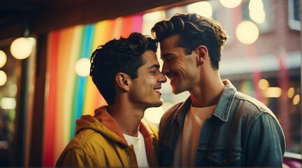 LGBT gay couple cute moments of happiness concept from Generative AI